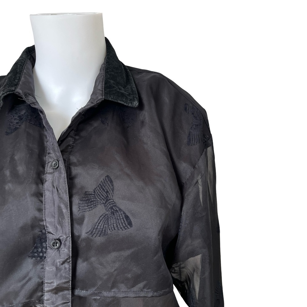 Vintage Roper Black blouse Button Up Long Sleeve Sheer Sleeves Bows Size Medium - Picture 5 of 13